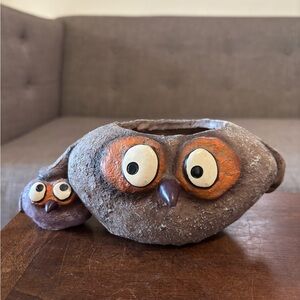 Owl Shaped Stone Planter Set